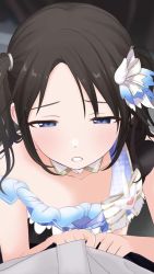 1boy 1girl animated black_hair blue_eyes censored cum cum_in_mouth cum_on_body cum_on_tongue deepthroat ejaculation facial fellatio hand_on_another&#039;s_head handjob hetero highres idolmaster idolmaster_shiny_colors irrumatio live2d looking_at_viewer mitsumine_yuika mosaic_censoring najar nipples oral penis pov pov_crotch pov_hands pumping tagme video wince