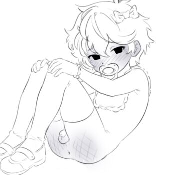 beege bow hair_bow lineart looking_at_viewer pacifier shota spanked