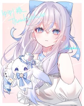 1girl blue_eyes dress highres hiyoko_17 indie_virtual_youtuber long_hair long_sleeves looking_at_viewer nekone_uyu simple_background solo upper_body white_dress white_hair