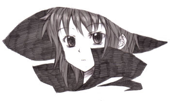 00s blending hat monochrome nagato_yuki solo suina suzumiya_haruhi_no_yuuutsu traditional_media witch_hat