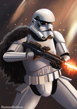 1boy armor artist_name cape fur_cape helmet laser rockfunroman solo star_wars stormtrooper white_armor