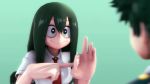 1boy 1girl 3d animated aqua_background asui_tsuyu boku_no_hero_academia breasts gesture greatm8 green_hair heart heart-shaped_pupils hetero highres long_hair looking_at_another midoriya_izuku necktie penetration_gesture school_uniform smile sweatdrop symbol-shaped_pupils tagme video