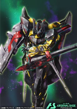 Rule 34 | card (medium), commentary request, copyright logo, copyright name, copyright notice, glowing, glowing eyes, gundam, gundam arsenal base, gundam astray gold frame amatsu, gundam seed, gundam seed astray, logo, mecha, mecha focus, mobile suit, no humans, official art, robo misucha, robot, space