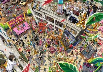 6+boys 6+girls absurdres ashita_no_joe beard bento black_hair blonde_hair blue_hair blue_necktie bow_(weapon) boxing_gloves brown_hair car cellphone character_request commentary_request crossover daimon_kenshirou daimon_koushirou dog domino_mask dr._stone easel eye_mask eyepatch facial_hair food giorno_giovanna green_hair guido_mista gun hat heart heart-shaped_eyes hibike!_euphonium highres holding holding_instrument hyouka ichimura_shiho instrument ishigami_senkuu jojo_no_kimyou_na_bouken kohaku_(dr._stone) marker_(medium) mask motor_vehicle motorcycle multiple_boys multiple_crossover multiple_girls necktie nikaidou_rui odd_taxi phone pink_hair red_hair sailor_collar school_uniform sewing_machine shirt skirt stand_(jojo) stardust_crusaders tokyo_revengers traditional_media translation_request tsuchiyamashige vento_aureo weapon white_hair white_shirt yano_(odd_taxi)