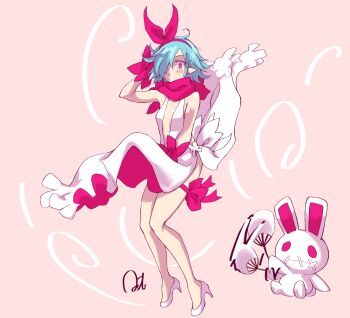 bare_legs blue_hair disgaea dress fan high_heels highres marilyn_monroe pleinair rabbit wind wind_lift