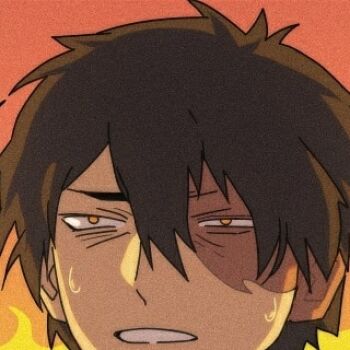 1boy avatar:_the_last_airbender avatar_legends bags_under_eyes black_hair burn_scar close-up fire lowres male_focus non-web_source pontyk_blya sanpaku scar solo sweat sweatdrop yellow_eyes zuko