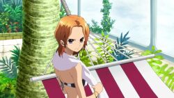 1girl air_bubble animated ass bikini breasts bubble highres large_breasts nami_(one_piece) one_piece one_piece:_strong_world pool pool_ladder short_hair side-tie_bikini_bottom sound submerged swimming swimsuit toei_company underwater video water