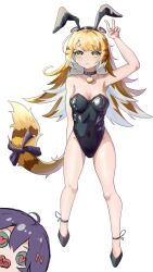 13046073196 2girls :&lt; ahoge alternate_breast_size_(larger) animal_collar animal_ear_fluff animal_ear_hairband animal_ears arm_behind_back arm_up armpits bare_shoulders belle_(zenless_zone_zero) black_choker black_collar black_leotard black_shoes blonde_hair blue_hair bow breasts choker collar collar_bell colored_inner_hair covered_navel dot_nose fake_animal_ears full_body furrowed_brow green_eyes hair_between_eyes hairband heart heart-shaped_pupils highleg highleg_leotard highres ju_fufu leotard loli long_hair looking_at_viewer looking_up medium_breasts multicolored_hair multiple_girls open_mouth playboy_bunny rabbit_ears shoes standing symbol-shaped_pupils tail tail_bow tail_ornament thighs tiger_ears tiger_girl tiger_tail v very_long_hair zenless_zone_zero