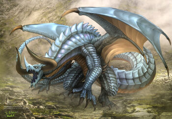 claws commission creature dragon dragon_wings fantasy full_body highres horns kinokokimuti monster monster_focus no_humans original scales sharp_teeth tail teeth western_dragon wings