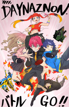 Rule 34 | 2girls, 5boys, anti (ssss.gridman), arm tattoo, asanaka yomogi, asukagawa chise, bags under eyes, black gloves, blue hair, brown hair, carrying, fire, gauma, gloves, goldburn, gridman universe, gridman universe (movie), highres, long hair, maphsaxin, midriff, minami yume, mole, mole under mouth, multiple boys, multiple girls, necktie, one eye closed, orange necktie, red hair, scar, scar on face, scar on foot, scar on hand, scar on leg, shoes, shoulder carry, single shoe, skirt, smile, ssss.dynazenon, sunglasses, tattoo, twintails, yamanaka koyomi