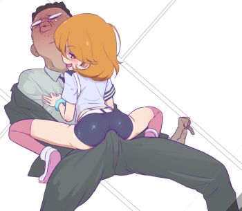 1boy 1girl age_difference ass assertive_female between_buttocks blush bulge buttjob buttjob_over_clothes erection erection_under_clothes femdom girl_on_top grinding ishino_mikoto loli muramura_hito naughty_face short_shorts shorts smile spread_legs teasing thighhighs thong tomica_hyper_rescue_drive_head:_kidou_kyuukyuu_keisatsu whale_tail_(clothing)