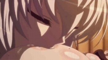 2girls aleksander_nikolaevich_her aleksander_nikolaevich_her_(female) animated animated_gif bra breast_sucking breastfeeding breasts food fruit gender_request genderswap huge_breasts lactation lingerie lowres multiple_girls nipples orange_(fruit) screencap seikon_no_qwaser underwear yuri