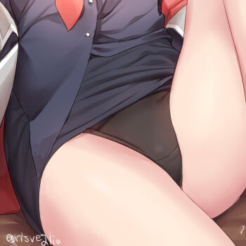 1girl black_panties black_shirt blue_archive close-up commentary_request dress_shirt iroha_(blue_archive) jacket loose_necktie necktie open_clothes open_jacket panties red_necktie shirt sitting solo torimaru twitter_username underwear