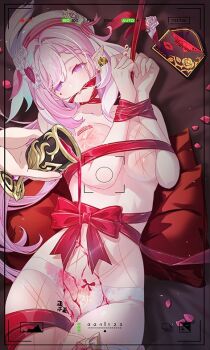 Rule 34 | 2girls, bdsm, bondage, bound, breasts, diamond-shaped pupils, diamond (shape), eden (honkai impact), elysia (hi love elf) (honkai impact), elysia (honkai impact), honkai (series), honkai impact 3rd, large breasts, long hair, m78 zaitaoaotezhanshi, multiple girls, panties, pink hair, purple eyes, symbol-shaped pupils, topless female, underwear, very long hair, white panties, yuri