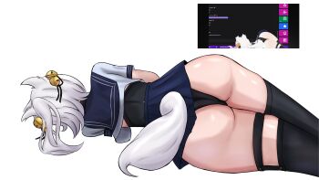 2girls animal_ears artist_request ass ass_focus black_panties female_focus filian_(vtuber) from_behind lying multiple_girls on_side panties simple_background tail unconscious underwear virtual_youtuber wolf_ears