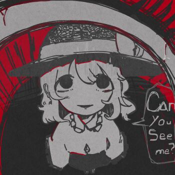Rule 34 | 1girl, 3ma can omochi, blouse, bow, buttons, collar, crazy, crazy eyes, crazy smile, diamond button, english text, hat, hat bow, hat ribbon, highres, komeiji koishi, ribbon, shirt, short hair, smile, solo, speech bubble, touhou