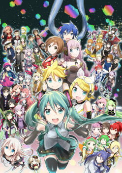 &gt;_&lt; 6+boys 6+girls :d ;d ^_^ absolutely_everyone animal animal_ears animal_on_shoulder anon_(vocaloid) aoki_lapis aqua_hair argyle arm_warmers arms_up arsloid avanna bandage_over_one_eye bare_shoulders big_al bird black_hair blonde_hair blue_eyes blue_hair bow bow_(weapon) braid breasts brown_hair bruno_(vocaloid) cat cat_ears chika_(vocaloid) choker clara_(vocaloid) cleavage cloak closed_eyes cubi_(vocaloid) cul cyber_diva dark_skin detached_collar detached_sleeves dress everyone facial_mark fake_animal_ears fingerless_gloves flower_(vocaloid) flower_(vocaloid4) from_above gachapoid_(vocaloid3) galaco galaco_(neo) glasses gloves goggles goggles_on_head green_eyes green_hair grey_hair gumi gumi_(v4_megpoid) hair_bow hair_ornament hairclip hand_on_own_hip hat hatsune_miku hatsune_miku_(vocaloid4) headphones hexagon hiyama_kiyoteru hiyama_kiyoteru_(natural) hiyama_kiyoteru holding holding_hands ia_(vocaloid) jacket james_(vocaloid) japanese_clothes jewelry kaai_yuki kaai_yuki_(vocaloid4) kagamine_len kagamine_len_(append) kagamine_rin kagamine_rin_(append) kaito_(vocaloid) kaito_(vocaloid3) kamui_gakupo kamui_gakupo_(v3_gackpoid) kanon_(vocaloid) kikuchi_mataha kokone_(vocaloid) kyo_(vocaloid) lily_(vocaloid) long_hair long_sleeves looking_at_viewer low_twintails luo_tianyi macne_nana maika_(vocaloid) mayu_(vocaloid) medium_breasts megurine_luka megurine_luka_(vocaloid4) meiko_(vocaloid) meiko_(vocaloid3) merli_(vocaloid) mew_(vocaloid) microphone middle_w midriff multicolored_hair multiple_boys multiple_girls nail_polish neckerchief necklace necktie nekomura_iroha nekomura_iroha_(vocaloid4) nova_(vocaloid) oliver_(vocaloid) one_eye_closed open_mouth orange_hair outstretched_arm outstretched_arms pleated_skirt ponytail purple_hair rana_(vocaloid) red_eyes red_hair robot ruby_(vocaloid) ryuuto_(vocaloid) sachiko_(vocaloid) savami scarf see-through_clothes seeu sf-a2_miki sf-a2_miki_(vocaloid4) short_hair short_sleeves siblings side_ponytail sisters skirt sleeveless smile sonika sparkle spread_arms stuffed_animal stuffed_rabbit stuffed_toy sunglasses sweater sweet_ann sword tail thighhighs tone_rion touhoku_zunko treble_clef twin_braids twins twintails usano_mimi usb utatane_piko v v4x very_long_hair vocaloid vocaloid_append vocanese voiceroid vsinger_(vocaloid) vy1 vy2 w weapon wil_(vocaloid) wrist_cuffs xin_hua yan_he yanhe yohioloid yuu_(vocaloid) yuzuki_yukari zettai_ryouiki zola_project