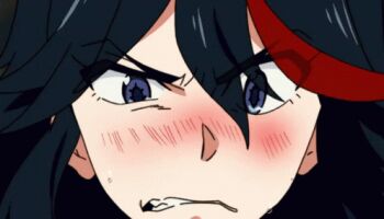1girl angry animated animated_gif anime_screenshot black_hair blush clenched_teeth ears kill_la_kill matoi_ryuuko symbol-shaped_pupils teeth
