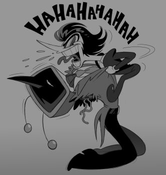 1950s_(style) 2boys amputee ant_tenna armless_amputee black_hair crt deformed deltarune faux_retro_artstyle frown gloves highres jacket long_nose male_focus multiple_boys necktie no_ears object_head open_mouth pants pointy_nose roachgore shirt smile spamton_g._spamton teeth utdr_(toby_fox) white_gloves