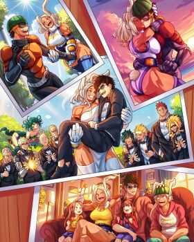 4girls 6+boys amputee animal_ear_fluff animal_ears ass asymmetrical_ears bicycle_helmet body_armor boku_no_hero_academia breasts bridal_veil bride carrying character_request collage couple crescent crossover dark-skinned_female dark_skin deltoids double_amputee dress family father_and_daughter father_and_son french_kiss genos gloves good_end grey_hair groom helmet hetero highres holding_hands husband_and_wife if_they_mated king_(one-punch_man) kiss large_breasts leotard midoriya_izuku mirko mother_and_daughter mother_and_son multiple_boys multiple_girls mumen_rider muscular muscular_female one-punch_man oppai_hoodie pelvic_curtain polaroid_photo princess_carry prosthesis prosthetic_hand purple_thighhighs rabbit_ears rabbit_girl rabbit_tail role_reversal saitama_(one-punch_man) strong sunglasses sunset tail tatsumaki thick_thighs thighhighs thighs trait_connection veil vlizz wedding wedding_dress white_dress white_gloves white_leotard white_thighhighs