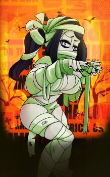 bandages_around_body einifor hallow_(skullgirls) pale_skin ponytail skullgirls tagme