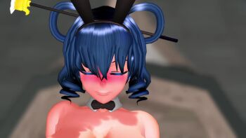 1girl 3d animated anus areola_slip artist_name ass ass_shake audible_music backboob blue_eyes blue_hair blush bouncing_breasts breasts censored censored_nipples cloud convenient_censoring crowd dancing hair_ornament high_heels huge_ass huge_breasts kaku_seiga mikumikudance_(medium) navel nipples nipples_out_of_frame nude out-of-frame_censoring outdoors ponkanman short_hair sky solo sound squatting standing touhou video