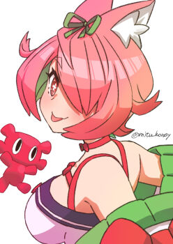 Rule 34 | + +, 1girl, animal ear fluff, animal ears, azuchi momo, azuchi momo (1st costume), bare shoulders, blush, bob cut, breasts, choker, colored inner hair, commentary request, covering one eye, green hair, green jacket, green ribbon, hair over one eye, hair ribbon, highres, hikari (mitsu honey), jacket, large breasts, looking at viewer, looking back, medium hair, multicolored hair, nijisanji, pink choker, pink eyes, pink hair, ribbon, simple background, smile, tongue, tongue out, two-tone hair, virtual youtuber, white background