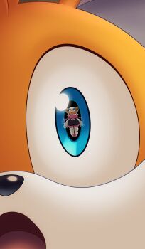 :o absurdres age_difference bat_(animal) bat_wings blonde_hair blue_eyes boots child flying fox gloves highres looking_at_another looking_up orange_fur orange_hair rouge_the_bat sega shota sonic_(series) tails_(sonic) tight_clothes velveticicle white_fur white_hair wings yellow_fur