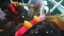 animated armor claws digimon dual_wielding evolution gaioumon gaioumon_itto_mode holding long_hair sword weapon video white_hair