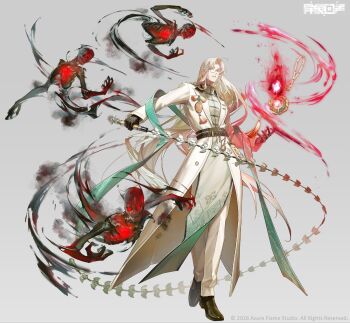 1boy aura bagua bead_necklace beads belt belt_buckle black_gloves black_shoes brown_belt buckle chinese_clothes closed_mouth coat commentary_request copyright_logo copyright_notice cuff_links curtained_hair dark_aura downturned_eyes dress_pants echoes_of_vision full_body glasses gloves gradient_clothes gradient_robe green_eyes green_robe green_shawl grey_background grey_robe hato_(dovecot) highres holding holding_weapon holding_whip jewelry lapel_pin lapels logo long_hair long_sleeves looking_at_viewer necklace official_art open_clothes open_coat outstretched_arm oxfords pants parted_bangs patterned_clothing peaked_lapels pelvic_curtain pendant pendant_removed pocket_watch robe round_eyewear semi-rimless_eyewear shawl shoes simple_background skeleton smile solo spirit standing summoning talisman tangzhuang tassel trigram under-rim_eyewear unworn_jewelry unworn_necklace very_long_hair watch weapon whip white_coat white_hair white_pants xieqi_(echoes_of_vision) yin_yang yin_yang_print