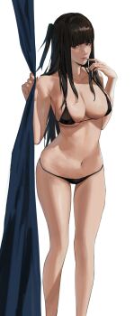 1girl bikini black_bikini black_eyes black_hair breasts cleavage female_focus fire_emblem fire_emblem_awakening highres j@ck large_breasts long_hair looking_at_viewer matching_hair/eyes nail_polish navel nintendo skindentation solo stomach swimsuit tharja_(fire_emblem) underboob