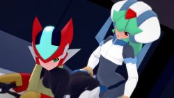 1futa 1girl 3d aile_(mega_man_zx) android animated armor ass_grab bad_tag black_bodysuit blonde_hair blue_hair bodysuit doggystyle futa_with_female futanari green_eyes helmet lluanhyperzero mega_man_(series) mega_man_x_(series) mega_man_x_dive mega_man_zx multiple_girls pandora_(mega_man) red_eyes reploid robot_girl sex sex_from_behind tagme video