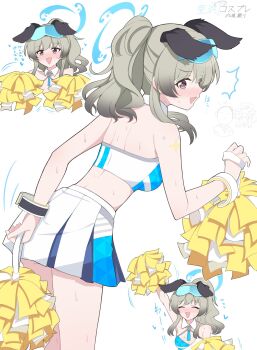 1girl alternate_costume animal_ears blue_archive breasts dog_ears green_hair hoshino_ouka medium_breasts millennium_cheerleader_outfit_(blue_archive) ponytail solo sunglasses umika_(blue_archive)