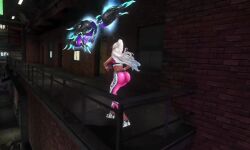 1girl 3d action_taimanin alternate_costume alternate_hairstyle animated ass bare_legs bare_shoulders blue_eyes bouncing_breasts breasts cleavage curvy dark-skinned_female dark_elf dark_skin eleonor_(taimanin_rpgx) elf full_body green_eyes gym_uniform huge_breasts lilith-soft long_hair official_alternate_costume pants pointy_ears ponytail running ryona shiny_skin smile sound tagme taimanin_(series) very_long_hair video white_hair wide_hips yoga_pants