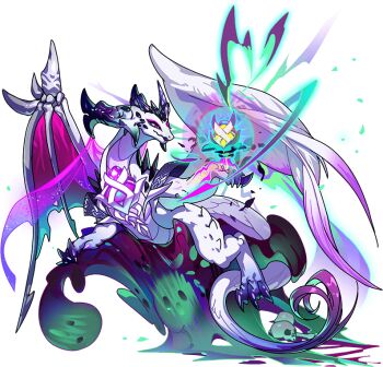 asymmetrical_wings bone dragon dragon_village_(series) dragon_village_collection feathered_wings fur-tipped_tail game_cg gem hela_(conquerer)_(dragon_village) hela_(dragon_village) no_humans official_art pink_eyes purple_gemstone skeletal_wings skull spirit third-party_source transparent_background wings