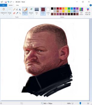 1boy art_program_in_frame black_shirt brown_hair christian_young collared_shirt commentary frown furrowed_brow looking_at_viewer male_focus microsoft_paint_(medium) microsoft_paint_(software) original portrait screencap shirt short_hair solo symbol-only_commentary