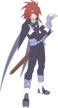 Rule 34 | 1boy, adjusting clothes, adjusting gloves, artist request, belt, boots, brown eyes, cape, closed mouth, collared cape, commentary, detached sleeves, fingerless gloves, full body, game cg, gloves, highres, kratos aurion, looking at viewer, male focus, medium hair, multiple belts, official art, pants, purple belt, purple cape, purple gloves, purple pants, purple sleeves, purple trim, red hair, sheath, sheathed, smile, solo, spiked hair, standing, sword, tales of (series), tales of asteria, tales of symphonia, third-party source, transparent background, weapon, white boots