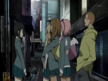 1boy 4girls animated animated_gif bad_tag curious durarara!! looking_at_viewer lowres multiple_girls qvga sonohara_anri tagme