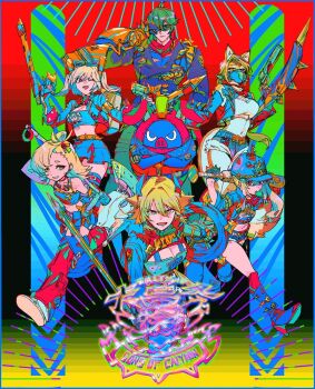 1boy 5girls animal_ears baseball_bat black_helmet black_horns black_jacket black_mask black_tube_top burnice_white caesar_king_(zenless_zone_zero) cat_ears cat_girl cat_tail combat_helmet crop_top eyewear_on_head flamethrower fur-trimmed_jacket fur-trimmed_shorts fur_trim furry furry_female goggles goggles_around_neck green_hair helmet holding holding_baseball_bat holding_flamethrower holding_shield holding_sword holding_weapon horns jacket leather leather_jacket lighter_(zenless_zone_zero) long_hair luciana_de_montefio mask mizu_cx mouth_mask multiple_girls piper_wheel pulchra_fellini red_scarf scarf shield short_hair shorts smile sons_of_calydon_(zenless_zone_zero) spiked_jacket strapless studded_gloves sunglasses sword tail temporal_hairline tube_top weapon yellow_fur zenless_zone_zero