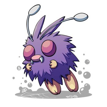 antennae fangs full_body gen_1_pokemon highres mistray-art nintendo no_humans pokemon pokemon_(creature) purple_fur signature simple_background solo venonat white_background