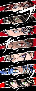 Rule 34 | 6+boys, azul ashengrotto, bad id, bad twitter id, black hair, blonde hair, blue eyes, blue hair, braid, brown hair, column lineup, cut-in, dark-skinned male, dark skin, eyeliner, glasses, green eyes, grey hair, headdress, highres, idia shroud, jewelry, kalim al-asim, leona kingscholar, long hair, looking at viewer, makeup, male focus, malleus draconia, multiple boys, persona, persona 5, persona eyes, purple eyes, red eyes, red hair, riddle rosehearts, scar, scar across eye, scar on face, shibacha206, short hair, sound effects, twisted wonderland, vil schoenheit, yellow eyes