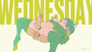 1boy 1futa anal animal_hood blue_hair breasts cum ejaculation frog_hood futa_with_male futa_without_pussy futanari highres hood it_is_wednesday_my_dudes_(meme) male_on_futa medium_breasts medium_penis meme navel newhalf_with_male nipple_stimulation nipples original penis perineum sex shared_clothes short_hair tailbox testicles thighhighs white_hair