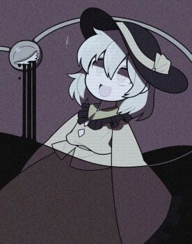 1girl child crying empty_eyes female_focus flat_chest frilled_shirt frilled_sleeves frills hair_between_eyes happy hat hat_ribbon highres japanese_text komeiji_koishi long_sleeves lotosu muted_color open_mouth partially_submerged partially_underwater_shot purple_background ribbon shirt short_hair sidelocks simple_background skirt smile solo static tears touhou translated underwater wide-eyed wide_sleeves