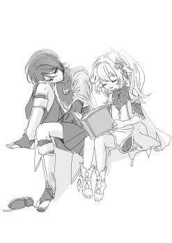 Rule 34 | 021 5 and f09, 1boy, 1girl, anklet, armlet, bare shoulders, blunt ends, bodysuit, book, bridal gauntlets, cape, closed eyes, closed mouth, covered collarbone, detached sleeves, dress, expressionless, fringe trim, full body, genshin impact, hair between eyes, hair intakes, hakama, hakama shorts, hand on own knee, hanging legs, head down, head on knee, head rest, head tilt, highres, holding, holding book, japanese clothes, jewelry, kimono, knee up, leg warmers, long hair, monochrome, nahida (genshin impact), open clothes, open kimono, open mouth, pleated shorts, pointy ears, reading, sandals, scaramouche (genshin impact), shoes, short sleeves, shorts, side ponytail, sidelocks, sketch, skirt, socks, stirrup footwear, stirrup legwear, toeless footwear, toeless legwear, unworn shoes, wanderer (genshin impact), zouri