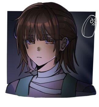 Rule 34 | 1girl, aegyo sal, bandaged neck, bandages, black background, blue overalls, border, brown eyes, brown hair, chinese commentary, closed mouth, commentary request, cropped shoulders, genderswap, genderswap (mtf), hair between eyes, hair intakes, half updo, highres, jitome, light frown, oleander03034, outside border, overalls, personification, plants vs. zombies, purple shirt, serious, shaded face, shirt, short hair, sidelocks, simple background, solo, tall-nut (plants vs. zombies), tsurime, white border