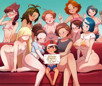 1boy 6+girls absurdres adjusting_eyewear age_difference ahoge all_fours alola_mother antenna_hair ash_ketchum ass baseball_cap bikini black_hair black_shirt blonde_hair blue_bikini blue_eyes blue_hair blue_shirt blue_shorts blush born-to-die braid breasts brown_eyes brown_hair cleavage closed_eyes couch covered_erect_nipples crop_top dark-skinned_female dark_skin delia_ketchum double_v galar_mother glasses grace_(pokemon) green_eyes hair_bun hair_ornament hair_over_one_eye hairclip hand_on_another&#039;s_face hand_on_eyewear harem hat highres johanna_(pokemon) kneeling lana&#039;s_mother_(pokemon) large_breasts leaning_forward lola_(pokemon) long_hair looking_at_viewer lusamine_(pokemon) male_underwear mature_female micro_bikini mother&#039;s_day mother_(pokemon) mother_and_son multiple_girls navel nintendo onee-shota open_mouth pink_bikini pokemon pokemon_(anime) pokemon_(classic_anime) pokemon_bw2 pokemon_dppt pokemon_journeys pokemon_rse_(anime) pokemon_sm pokemon_sm_(anime) pokemon_swsh pokemon_xy ponytail red_headwear shirt short_hair short_sleeves shorts shota sitting sleeveless sleeveless_shirt smile standing swimsuit talia_(pokemon) underwear unova_mother_(bw2) v white_bikini white_shirt yellow_bikini you_gonna_get_raped