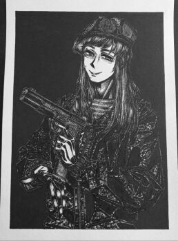 Rule 34 | 1girl, black gloves, bordfunker133, camouflage, camouflage jacket, camouflage pants, digital camouflage, gloves, greyscale, gun, handgun, highres, holding, holding gun, holding weapon, jacket, long hair, looking at viewer, military, military uniform, monochrome, narrowed eyes, original, pants, paratrooper, photo (medium), reloading, russo-ukrainian war, sasha shoshnikova, shirt, smile, smug, solo, striped clothes, striped shirt, telnyashka, tokarev tt-33, ukrainian vdv, vdv, weapon