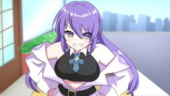 angry animated bare_shoulders blurry blurry_background breasts building city hololive hololive_indonesia kazootoku large_breasts leaning_forward long_hair looking_at_viewer moona_hoshinova open_mouth purple_eyes purple_hair sound tagme upper_body video window