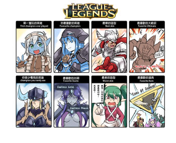 5boys 6+girls ^_^ alternate_costume anivia aqua_eyes armor blonde_hair blue_eyes blue_hair blue_skin brown_hair chinese_text closed_eyes colored_skin dark_skin fang fingerless_gloves gameplay_mechanics gender_request genderswap gloves goggles goggles_on_head green_hair hecarim helmet horns league_of_legends lee_sin lollipoppy looking_at_viewer malphite multiple_boys multiple_girls nam_(valckiry) nasus personification pink_hair pointing pointy_ears poppy_(league_of_legends) purple_hair red_eyes red_hair renekton sejuani skarner speech_bubble tears teemo tristana_(league_of_legends) twintails white_hair xerath yasuo_(league_of_legends) yellow_eyes yordle