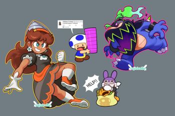 1girl 3boys black_dress blue_eyes bowser_jr. breasts crown dress drill drill_daisy earrings flower_earrings gloves grin highres image_sample jewelry long_hair mario_(series) md5_mismatch medium_breasts multiple_boys nabbit nintendo power-up princess_daisy puffy_short_sleeves puffy_sleeves resolution_mismatch short_sleeves smile source_larger super_mario_bros._wonder talking_flower_(mario) toad_(mario) twitter_sample wonder_bowser_jr.